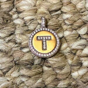 Gold-Colored Letter "T" Sterling Silver Pendant